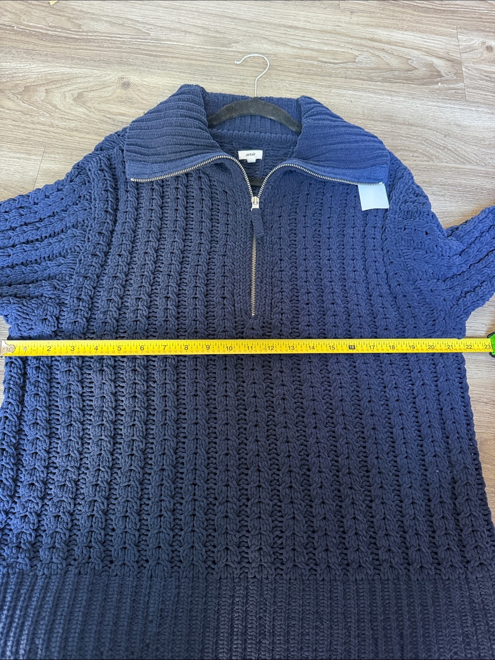 Aerie Navy Half-Zip Cable Knit Chunky Sweater Size: M - Picture 8 of 9
